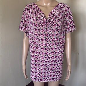 Pink and White Relaxed Ruched Blouse